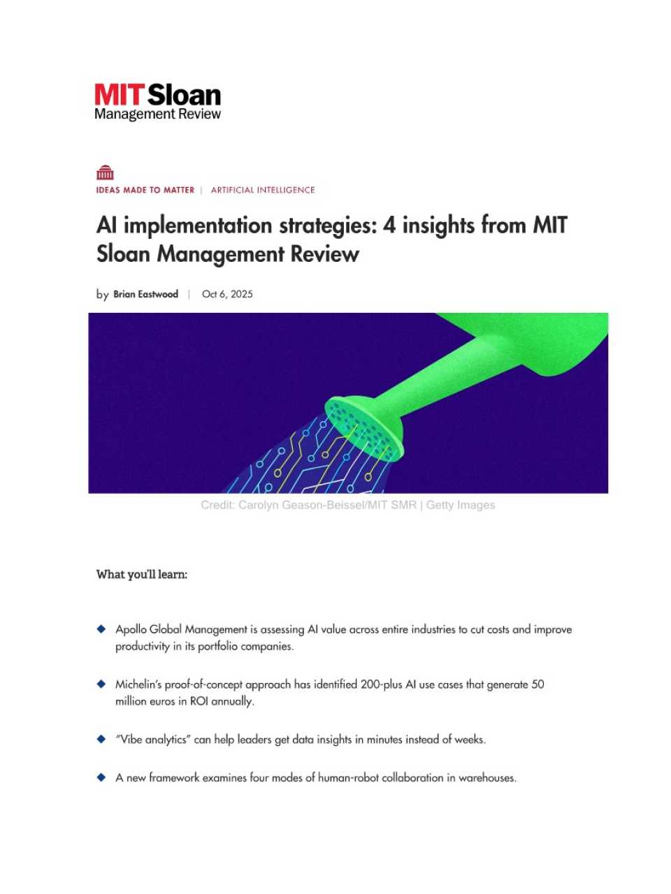 AI implementation strategies: 4 insights from MIT Sloan Management Review