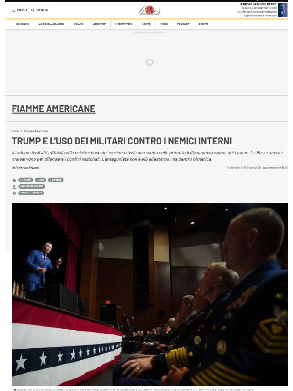 Trump e l'uso dei militari contro i nemici interni