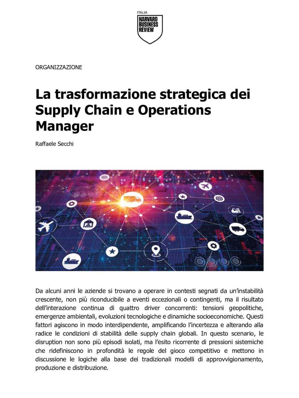 La trasformazione strategica dei Supply Chain e Operations Manager