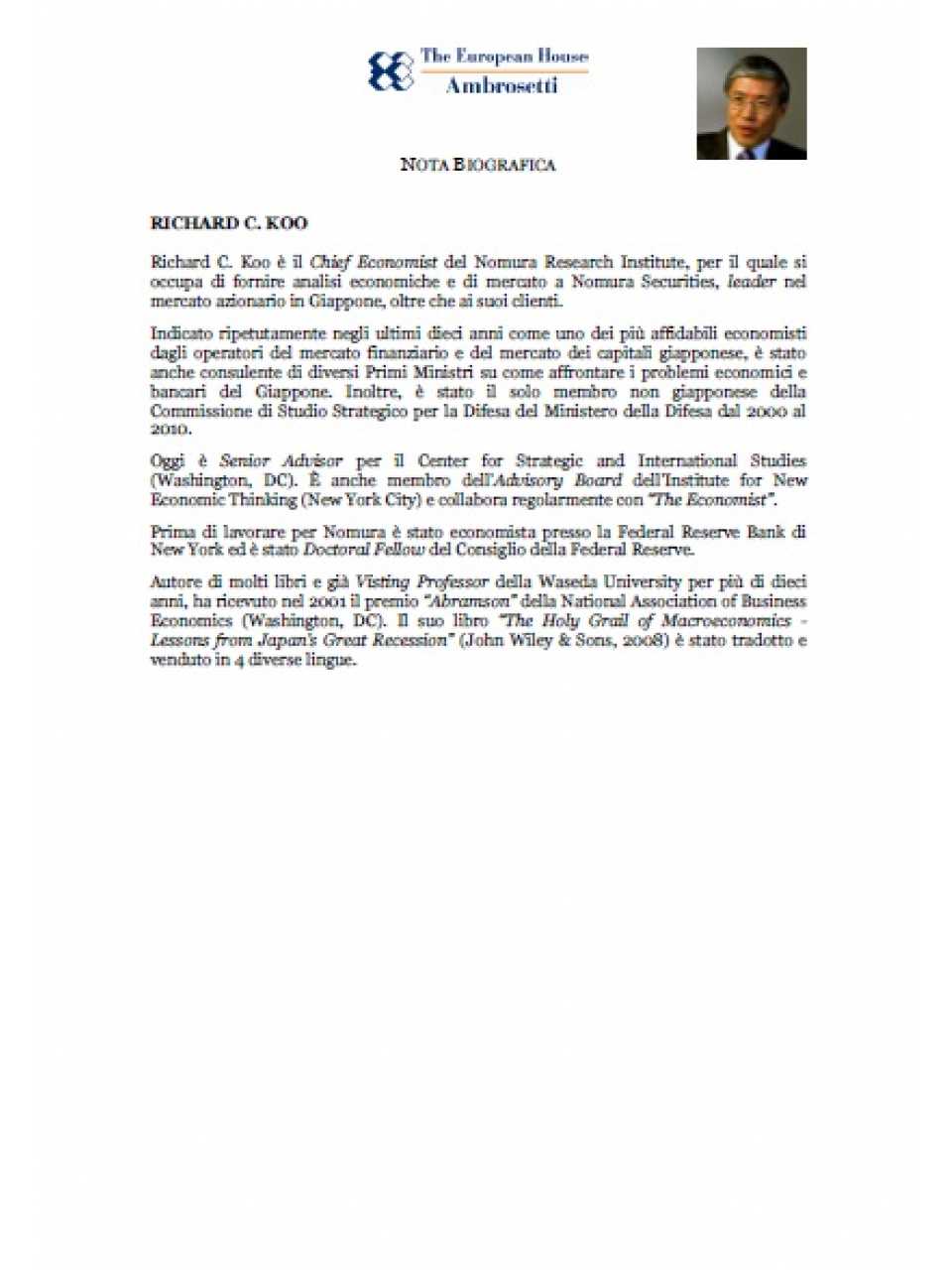 Nota biografica - Richard Koo