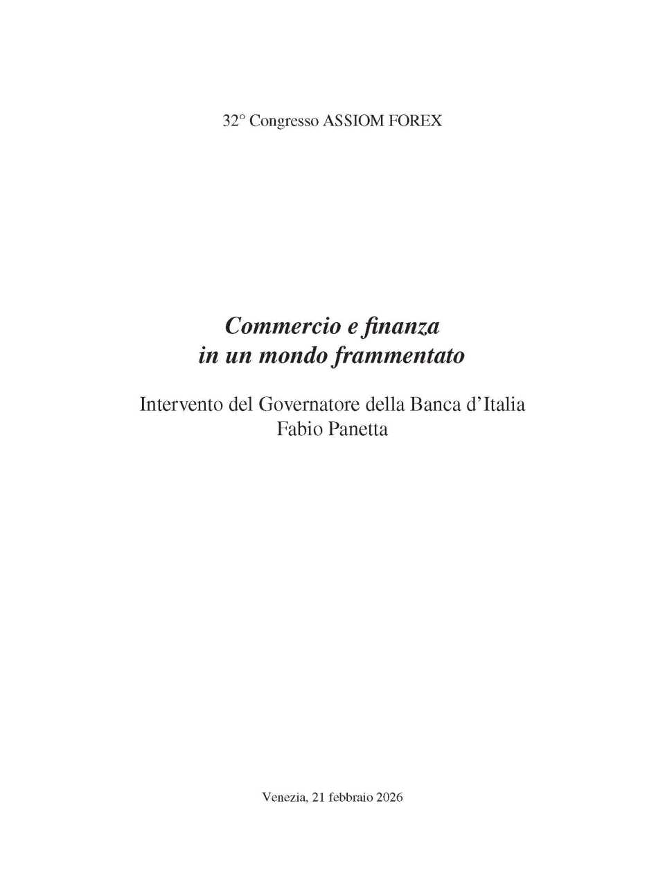 Commercio e finanza in un mondo frammentato