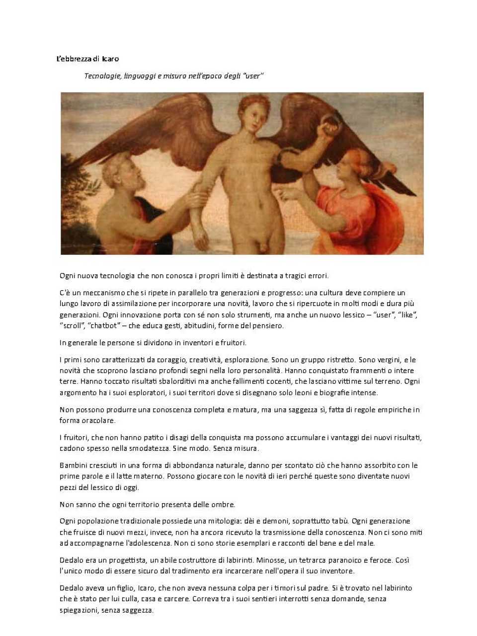 L’ebbrezza di Icaro. Tecnologie, linguaggi e misura nell’epoca degli “user”