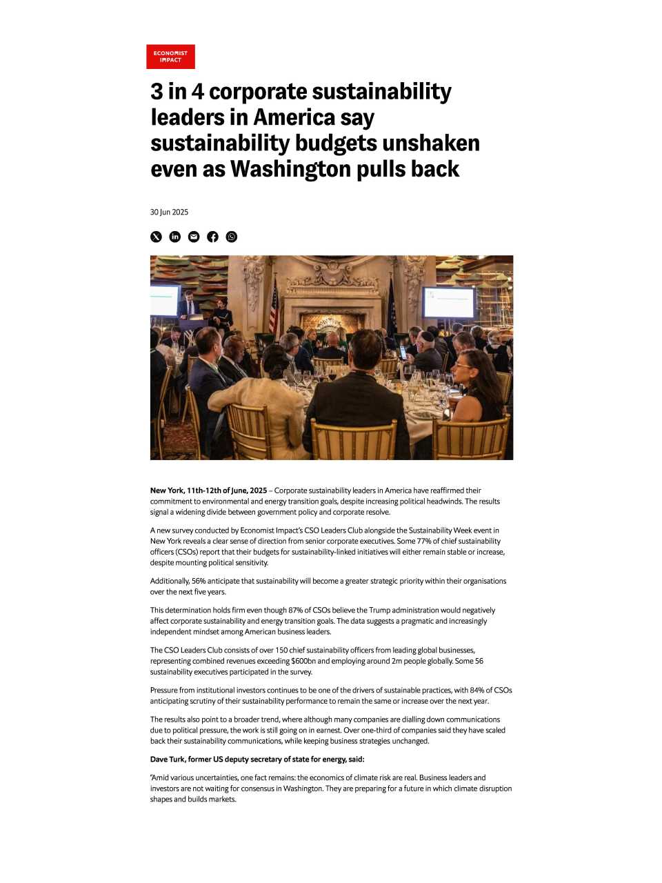 3 in 4 corporate sustainability leaders in America say sustainability budgets unshaken even as Washington pulls back