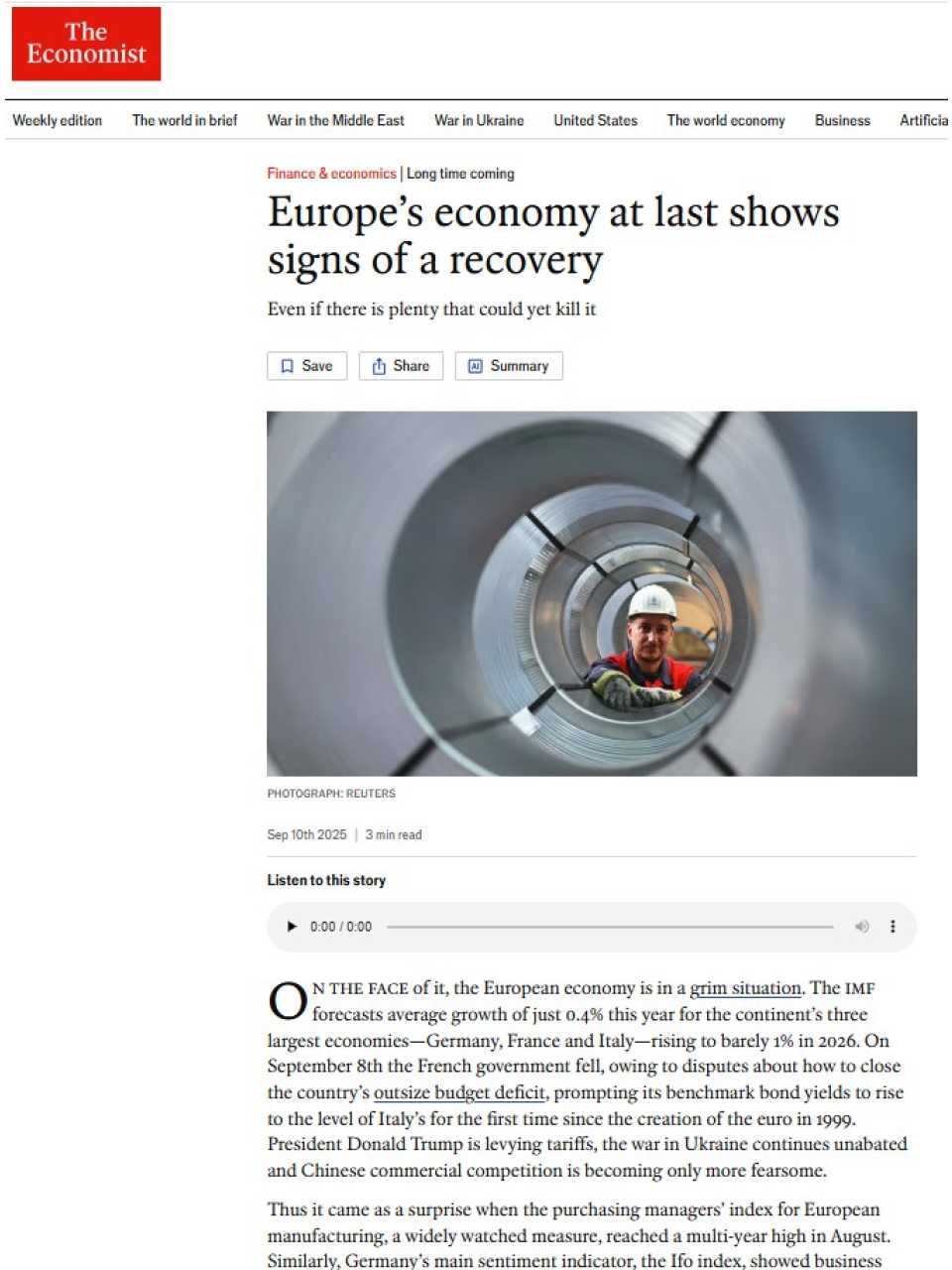 Europe’s economy at last shows signs of a recovery