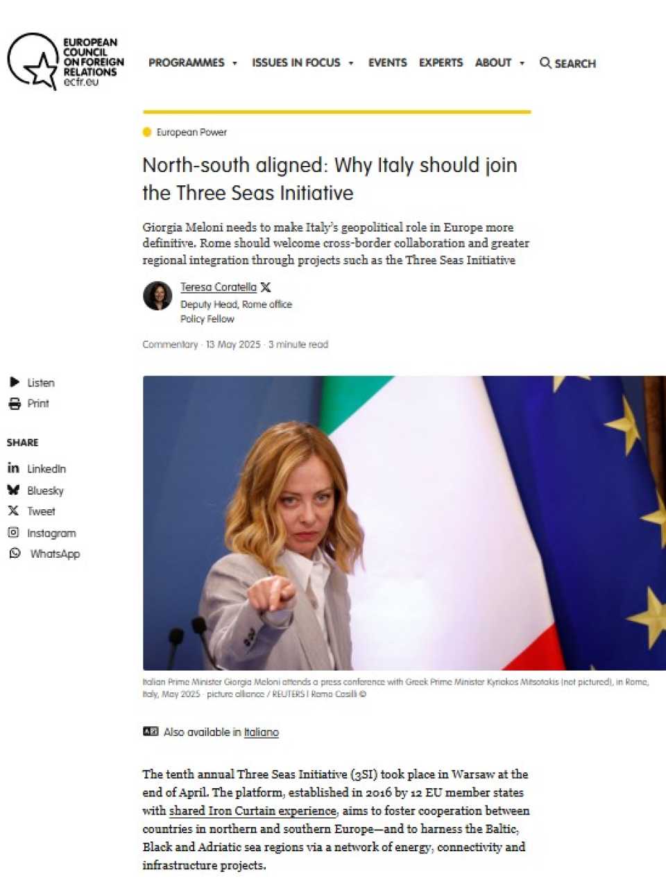 North-south aligned: Why Italy should join the Three Seas Initiative