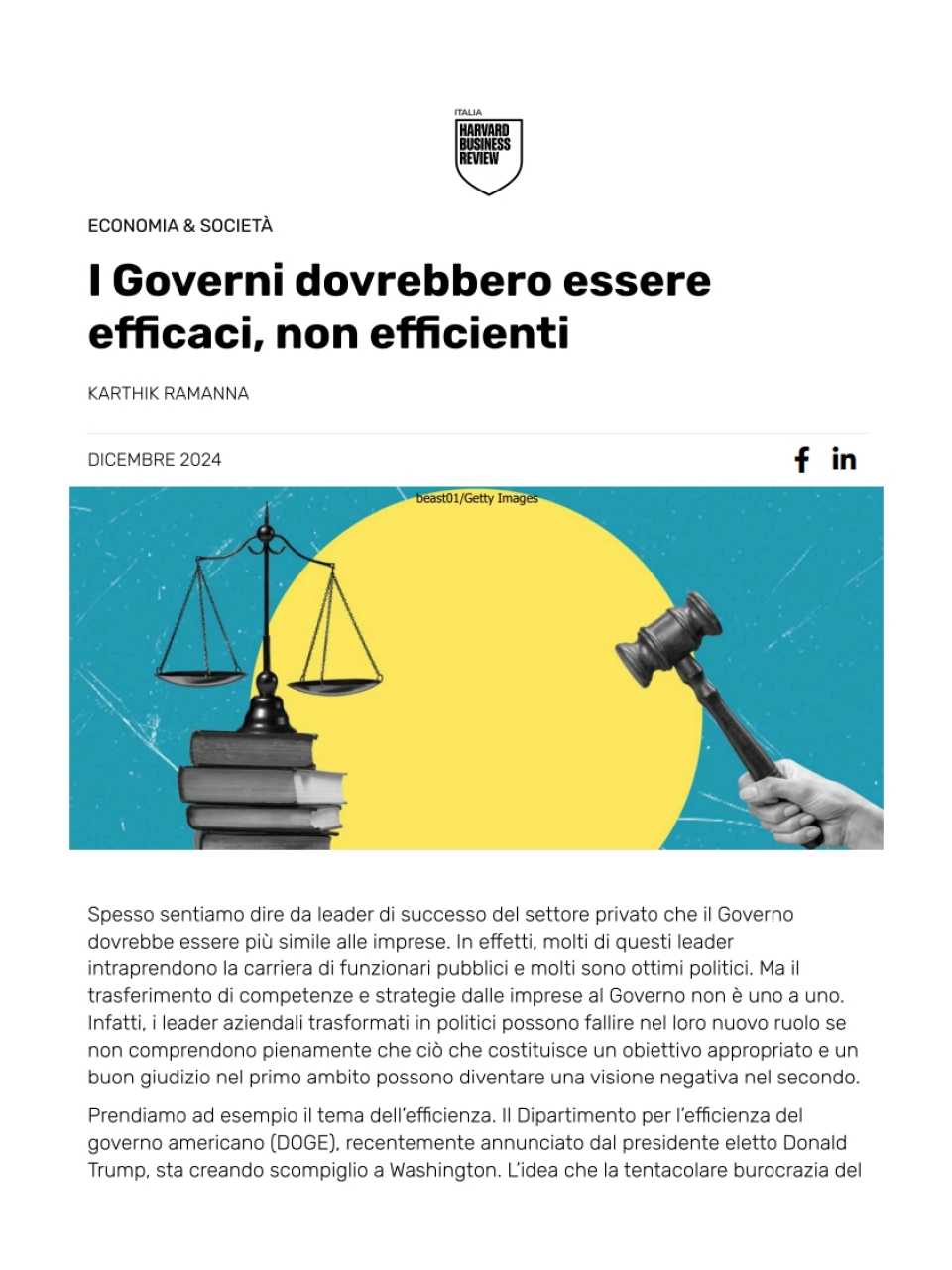 I Governi dovrebbero essere efficaci, non efficienti