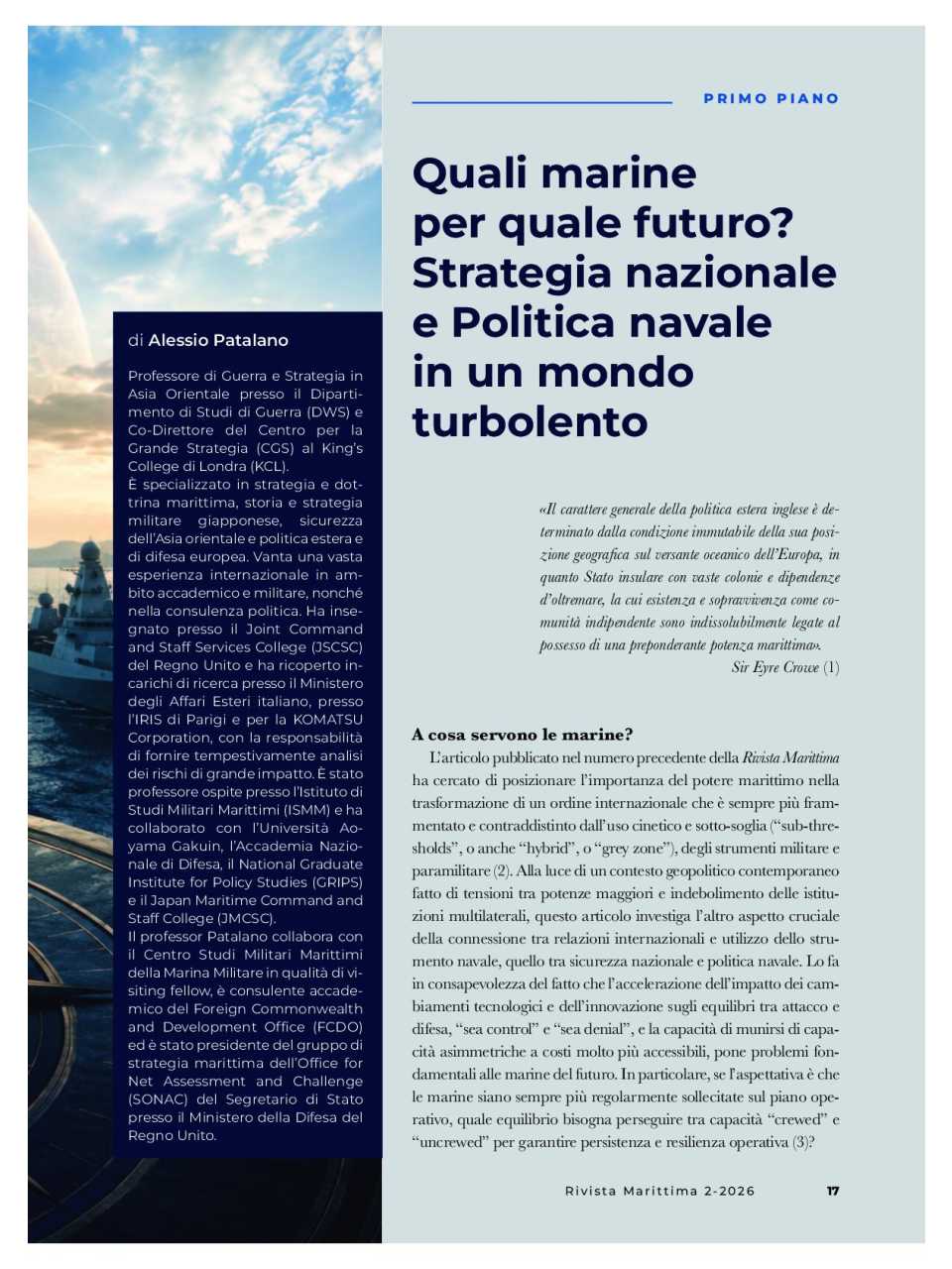 Quali marine per quale futuro? Strategia nazionale e Politica navale in un mondo turbolento