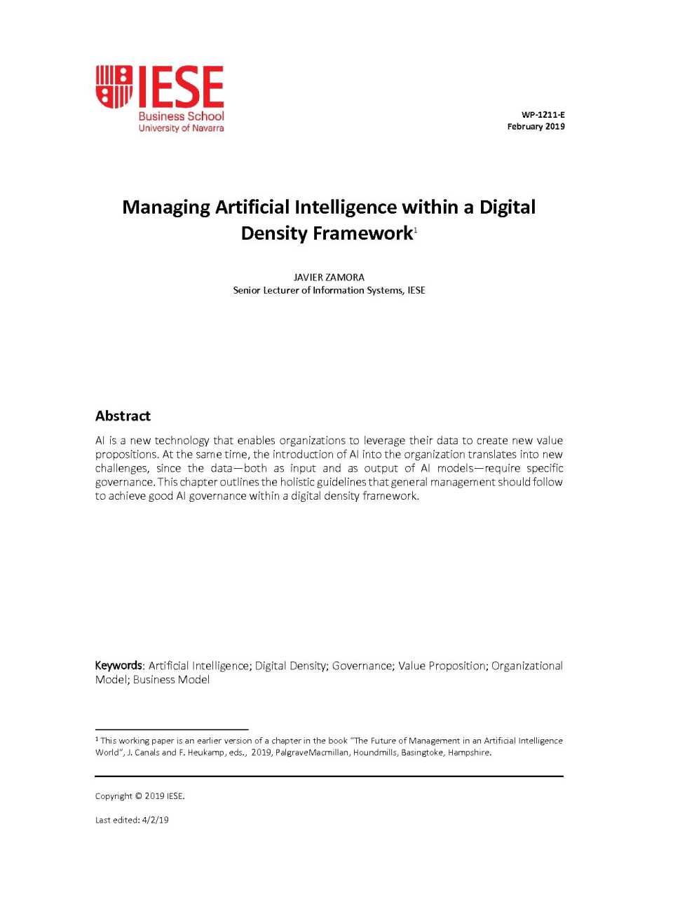 Managing artificial intelligence within a digital density framework