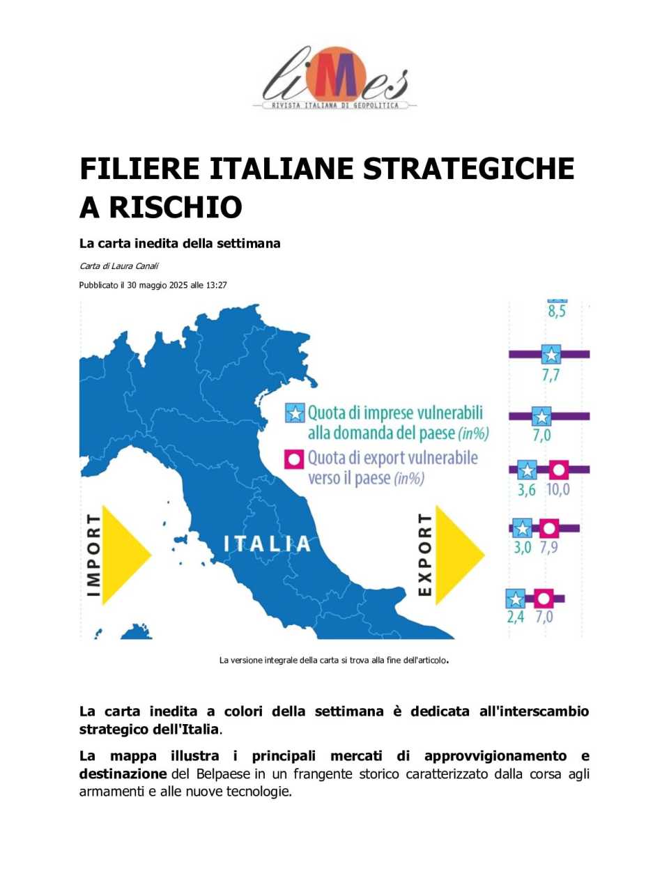 Filiere italiane strategiche a rischio