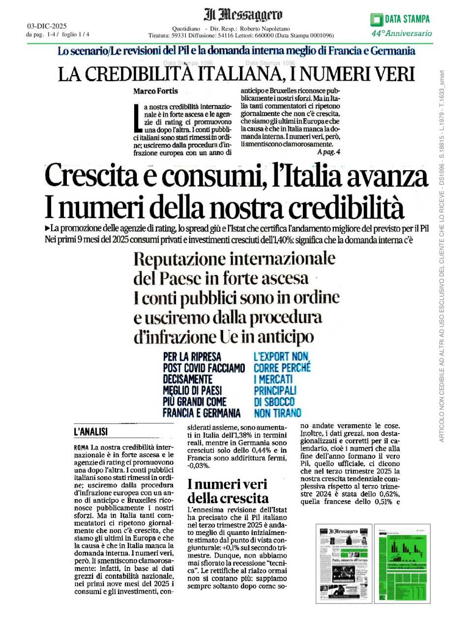 Crescita e consumi l'Italia avanza I numeri della nostra credibilità