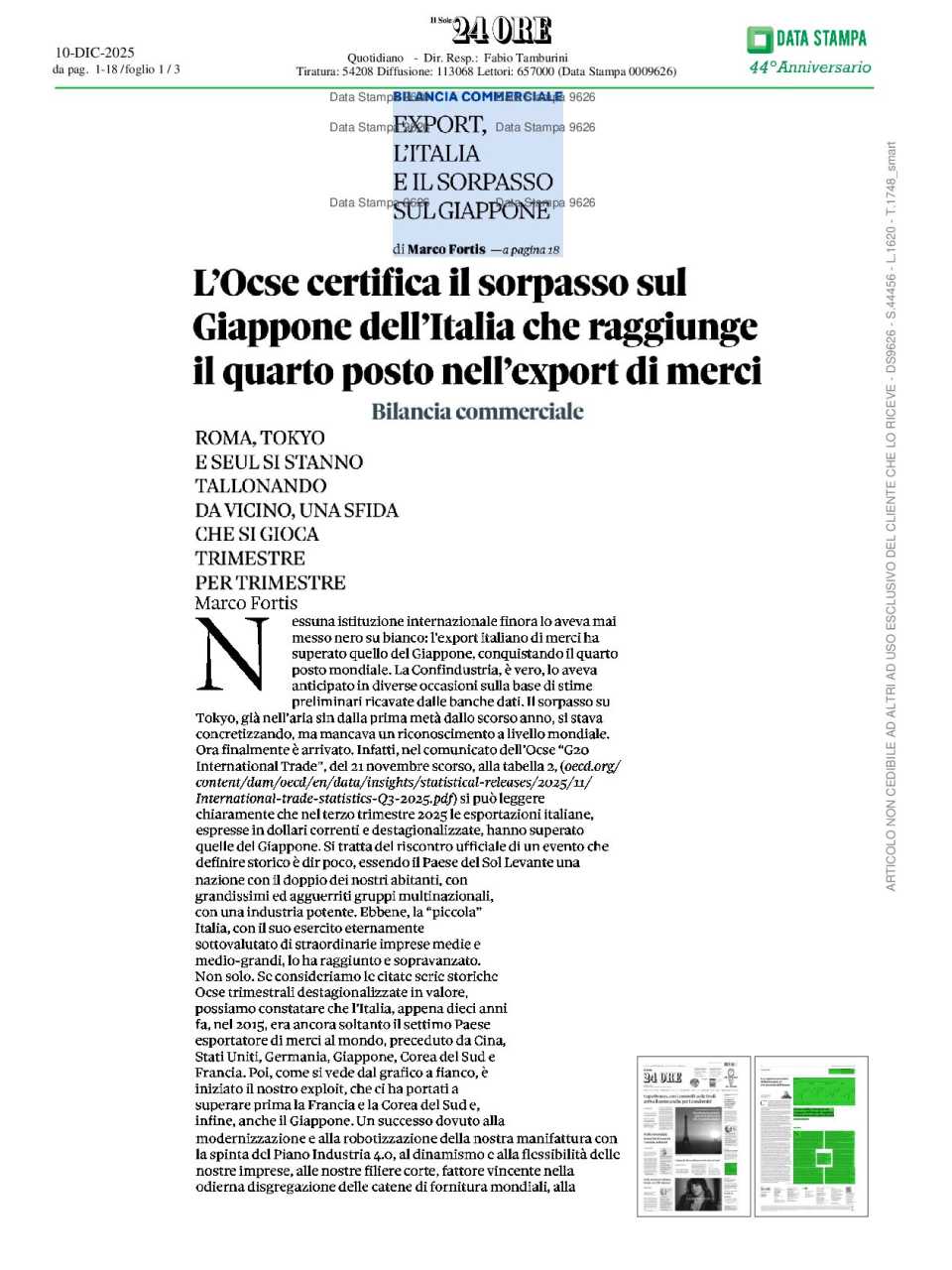 Export, l'Italia e il sorpasso sul Giappone - L'Ocse certifica il sorpasso sul Giappone dell'Italia che raggiunge il quarto posto nell'export di merci