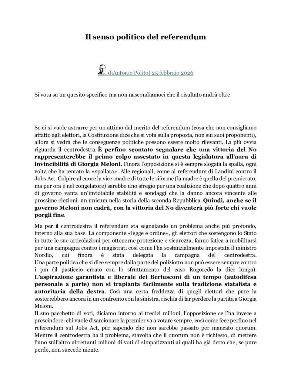 Il senso politico del referendum