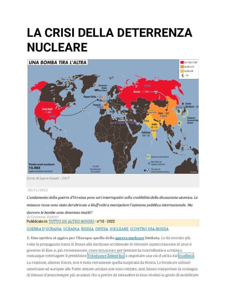 La crisi della deterrenza nucleare