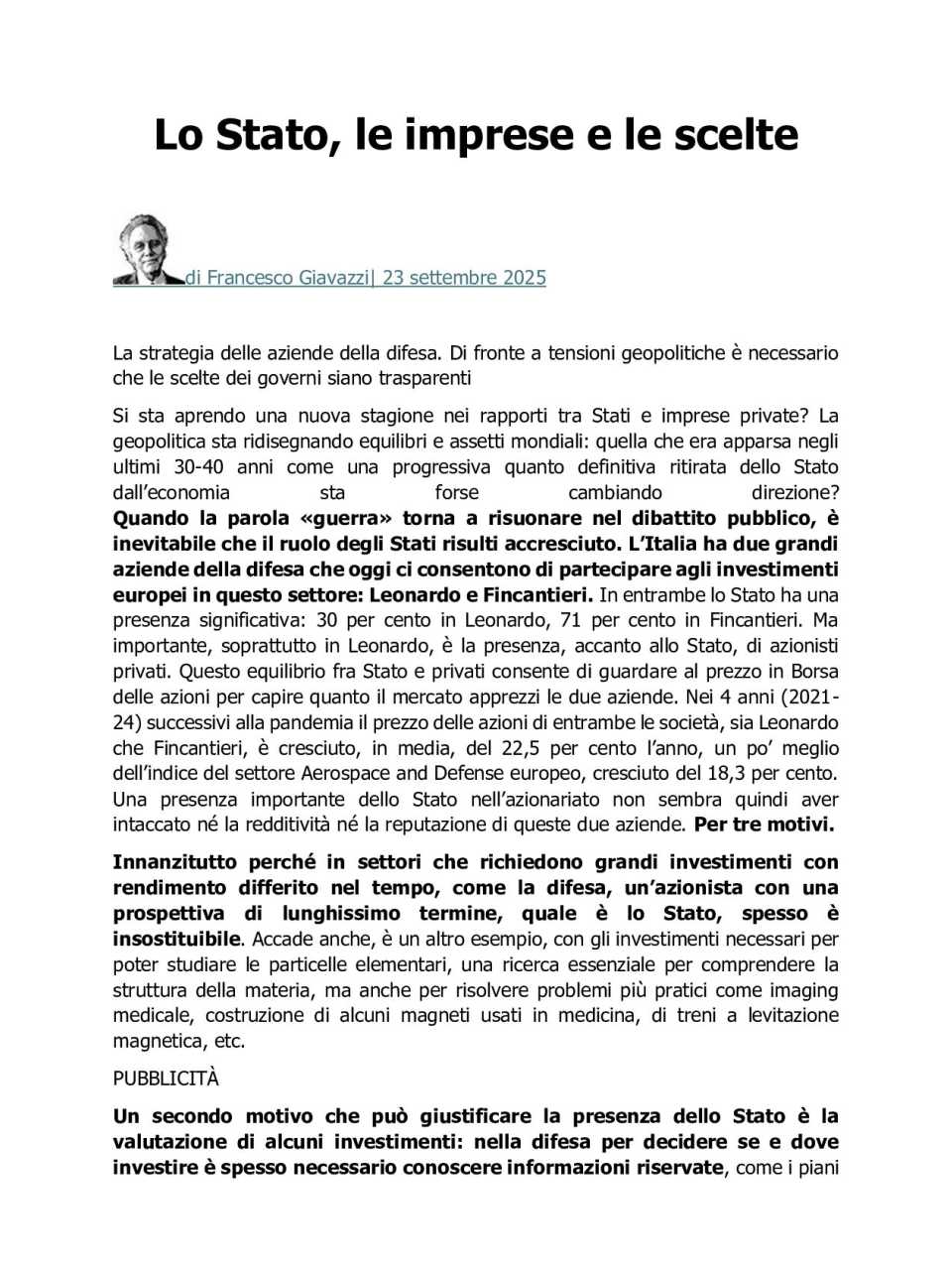 Lo Stato, le imprese e le scelte