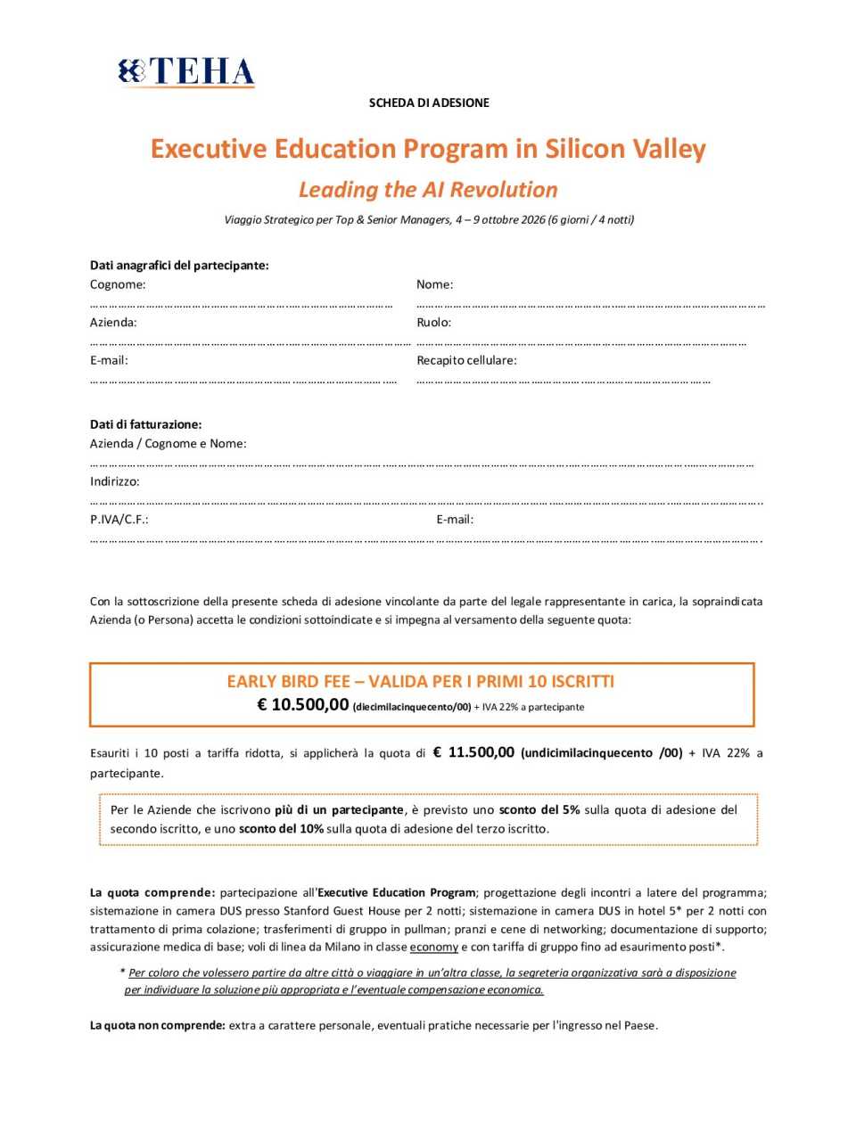 Scheda di adesione Silicon Valley 2026