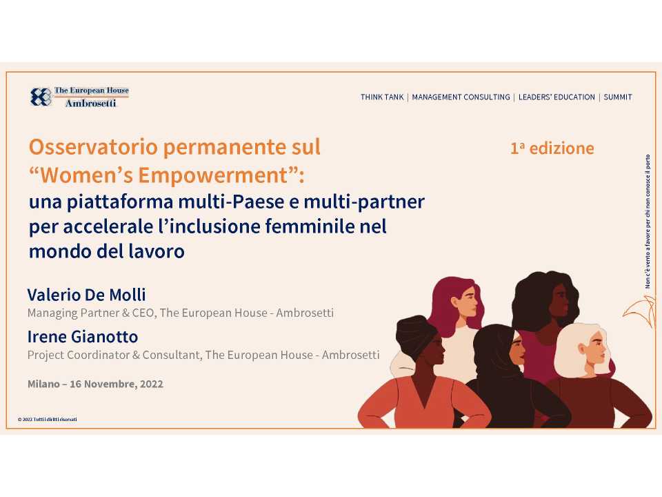 TEHA LIVEVIA WEB
Osservatorio sul Women’s Empowerment: indicatori, sfide e possibili soluzioni per raggiungere la parità di genere