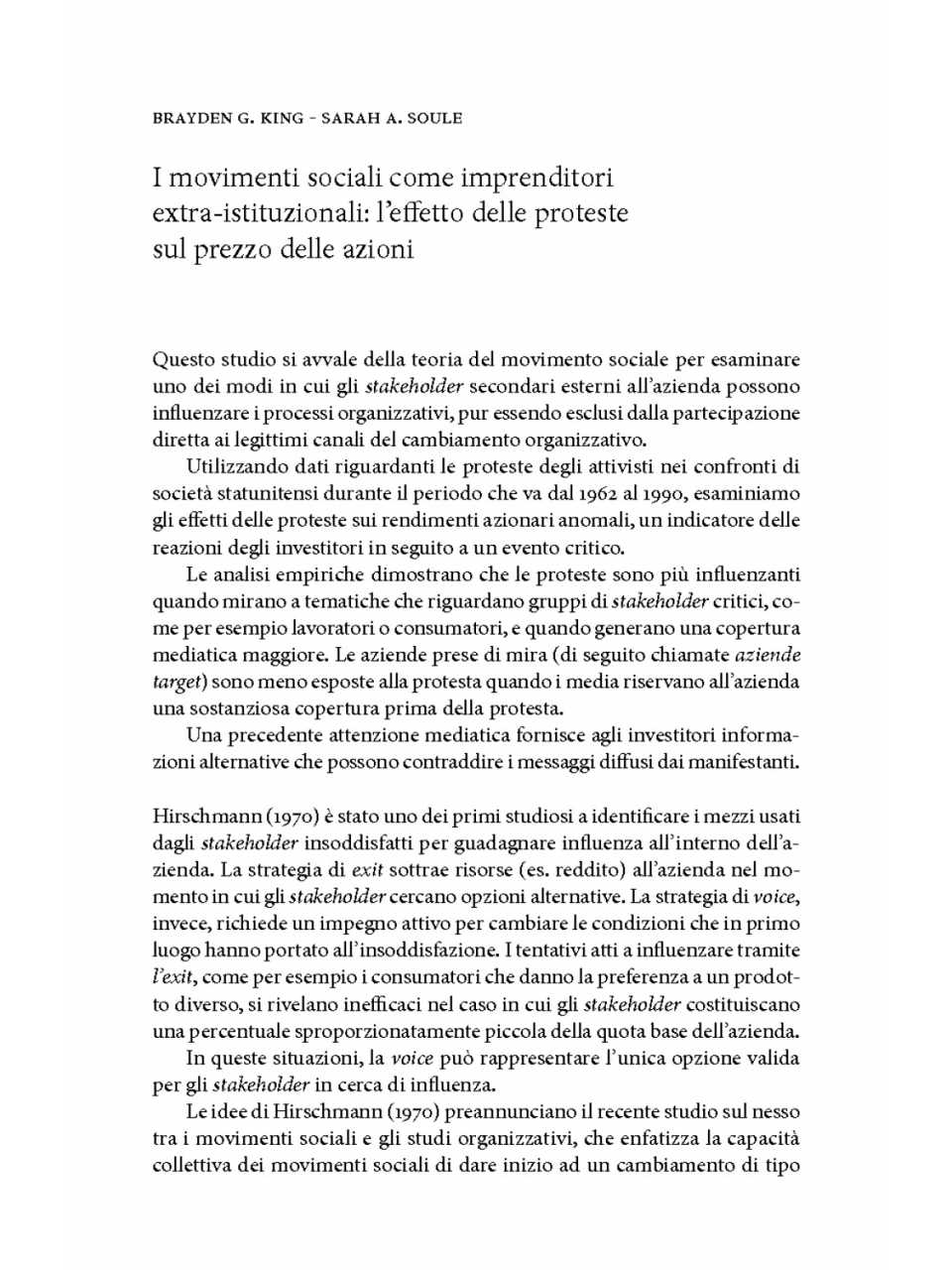 I movimenti sociali come imprenditori extra-istituzionali: l'effetto delle proteste sul prezzo delle azioni
