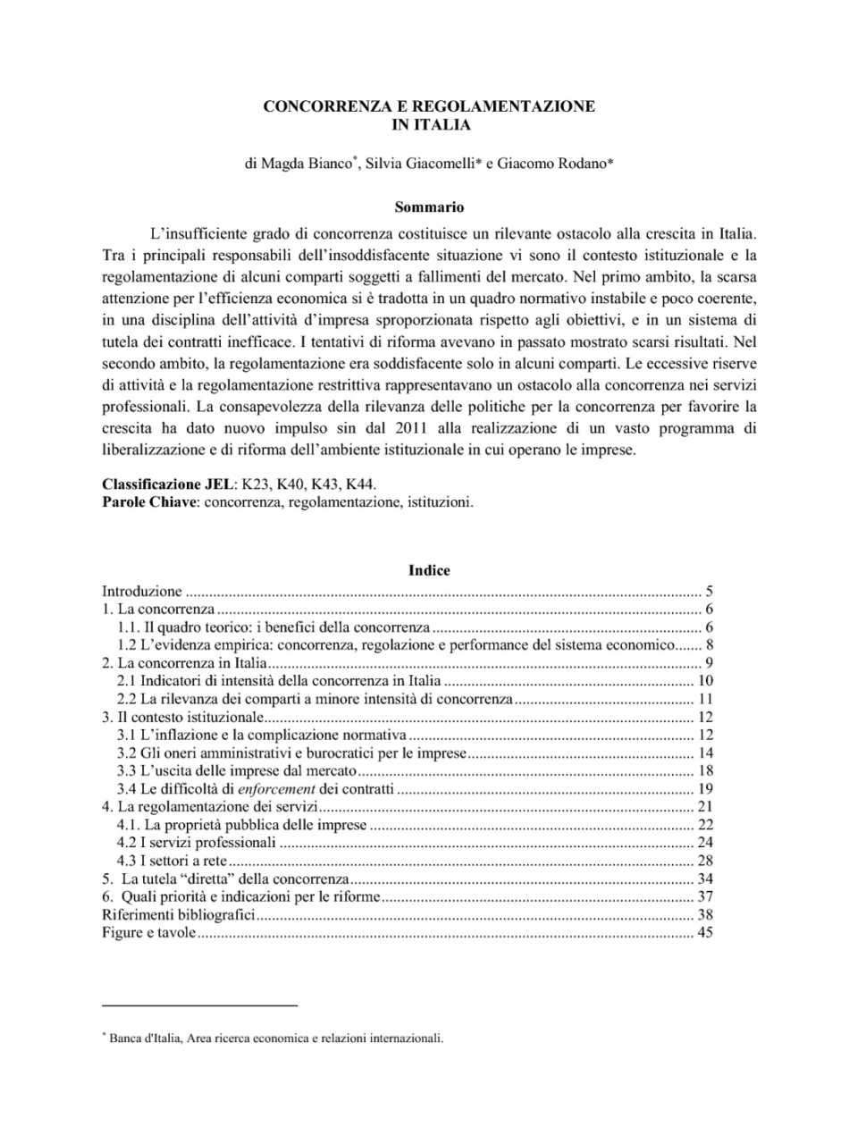 Concorrenza e regolamentazione in Italia
