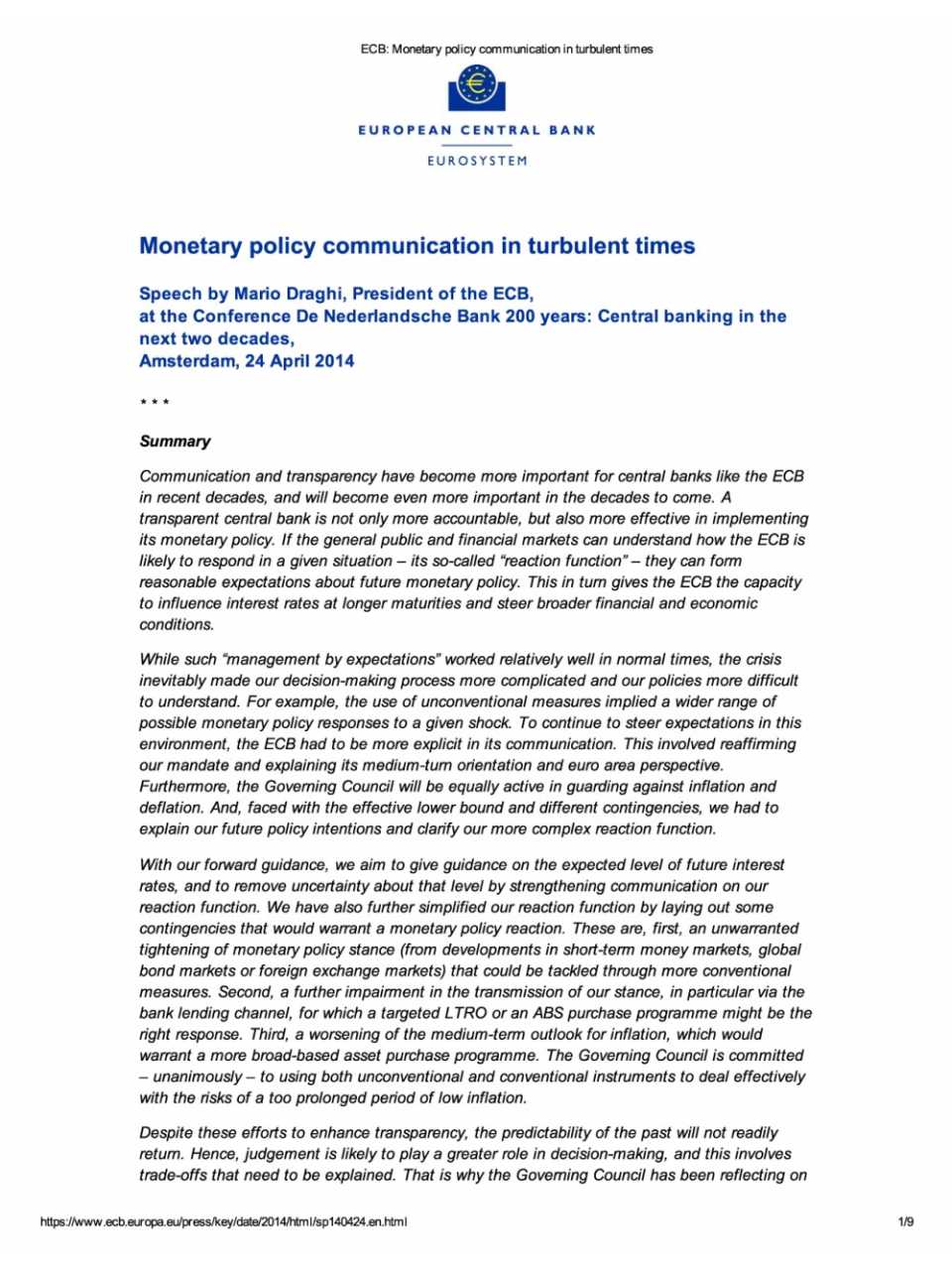 Monetary policy communication in turbolent times