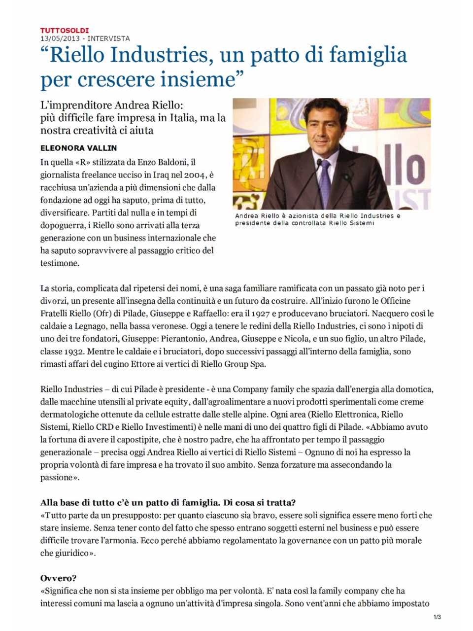 Riello industries, un patto per crescere insieme