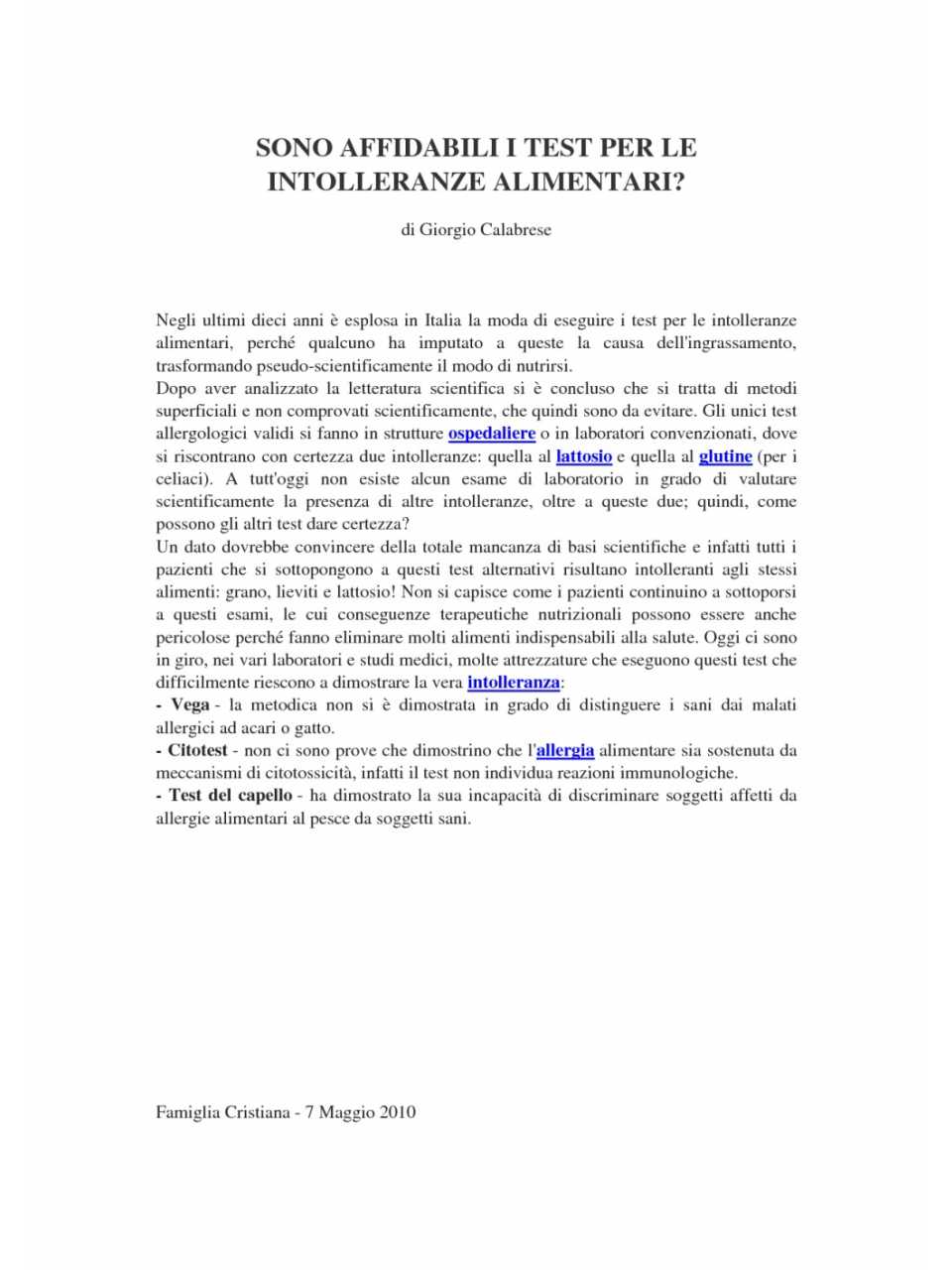 Sono affidabili i test per le intolleranze alimentari?