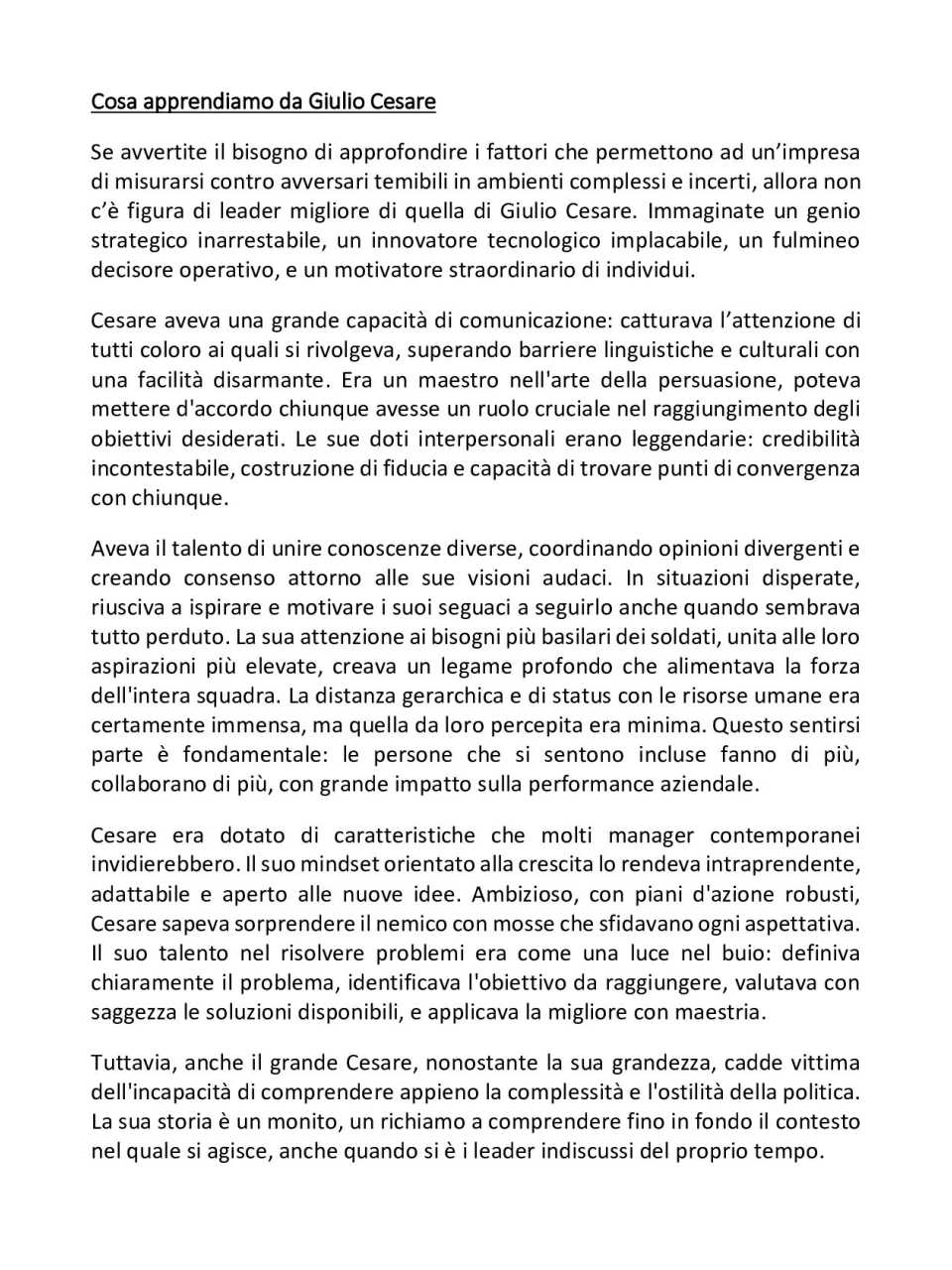 Cosa apprendiamo da Giulio Cesare