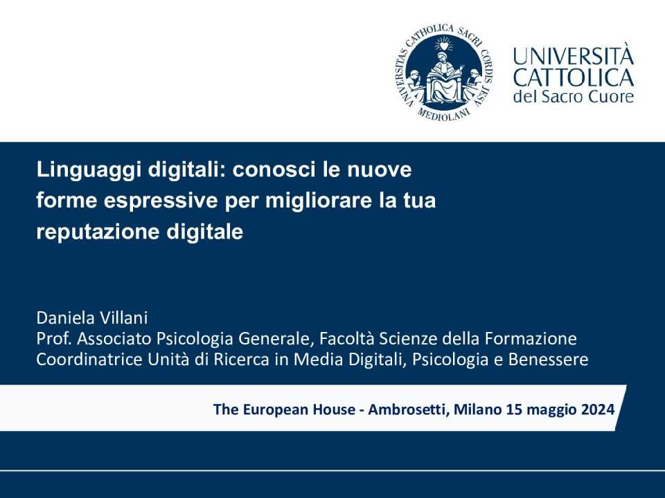 TEHA MANAGEMENT (*)IN PRESENZA E VIA WEB
Linguaggi digitali: conosci le nuove forme espressive per migliorare la tua reputazione digitale