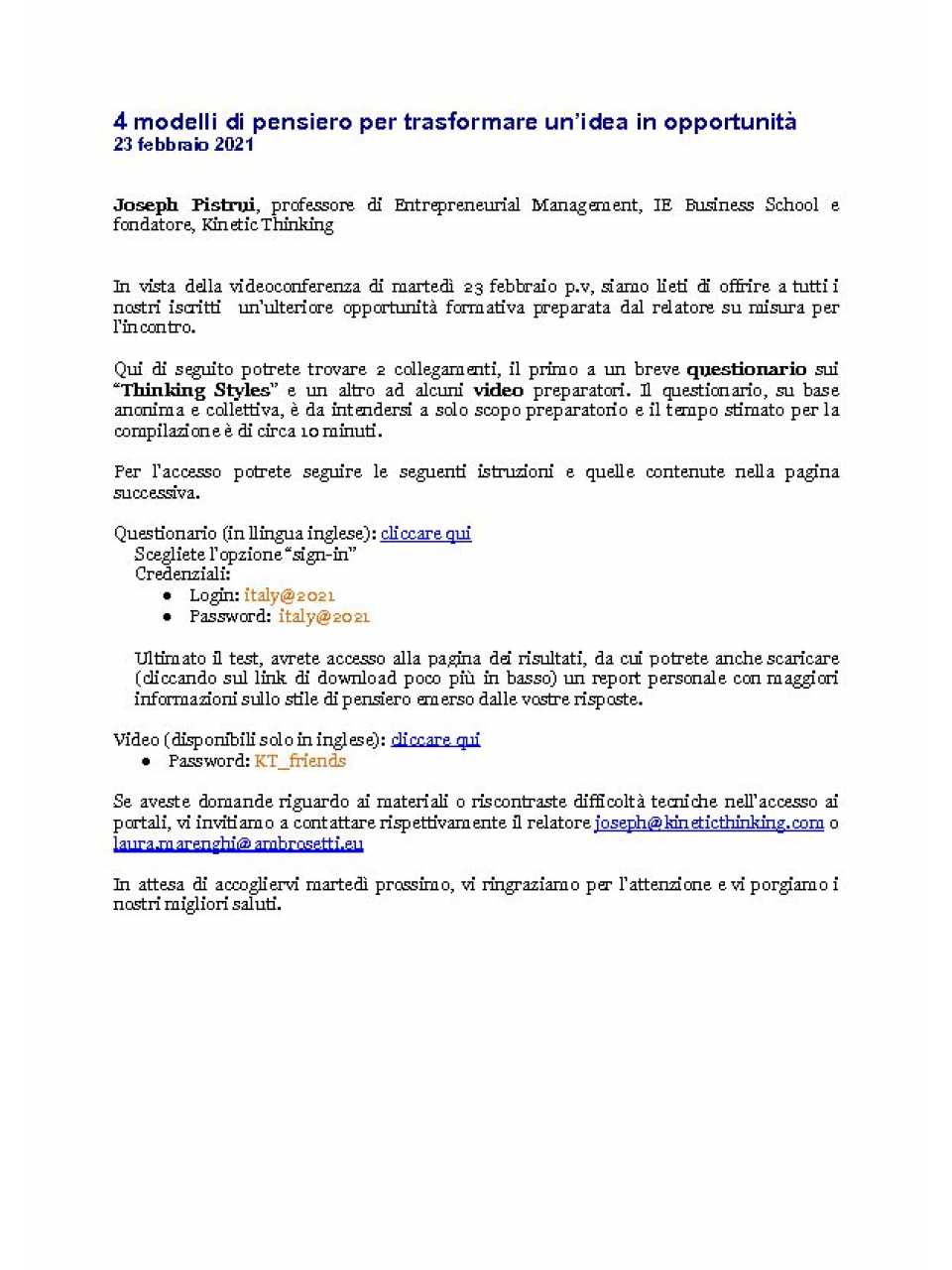 AGGIORNAMENTO PERMANENTEVIA WEB
4 modelli di pensiero per trasformare un’idea in opportunità