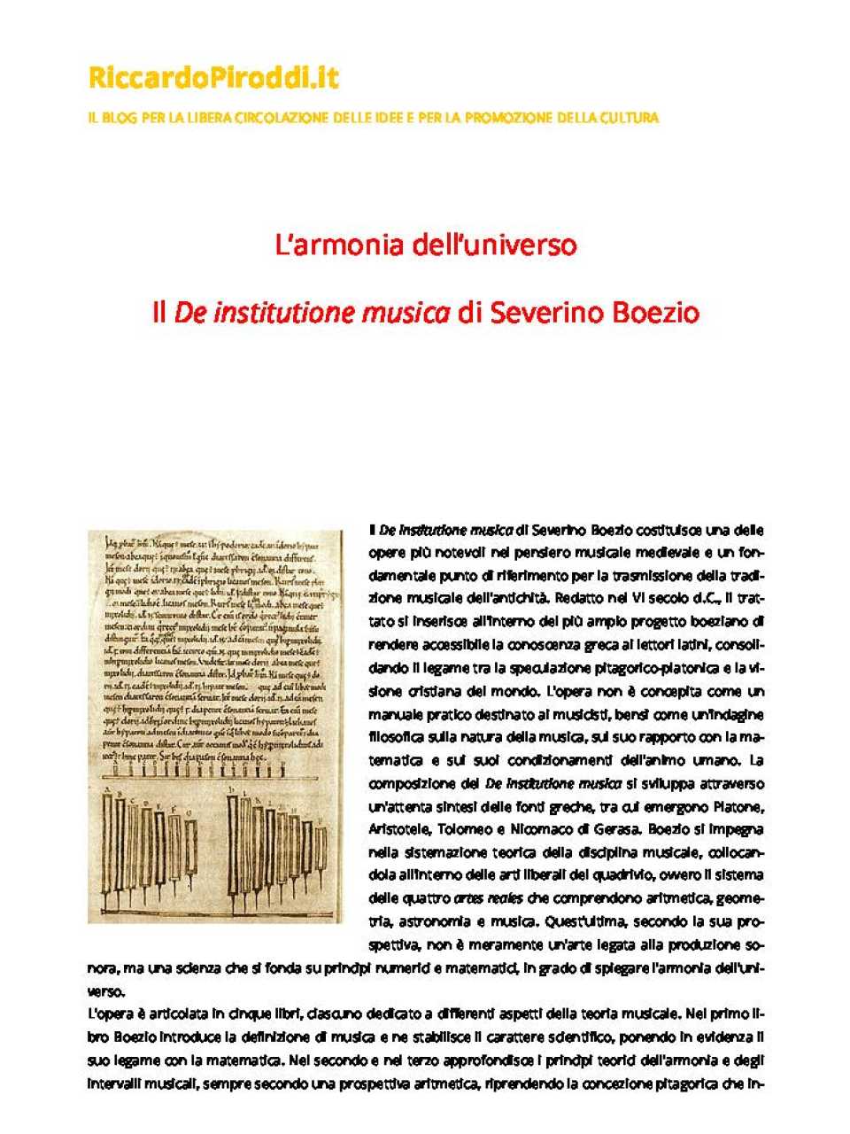 L’armonia dell’universo - Il De institutione musica di Severino Boezio