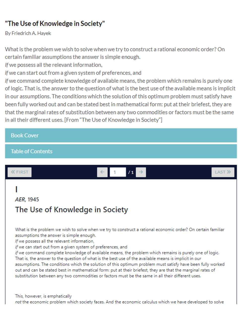 The Use of Knowledge in Society