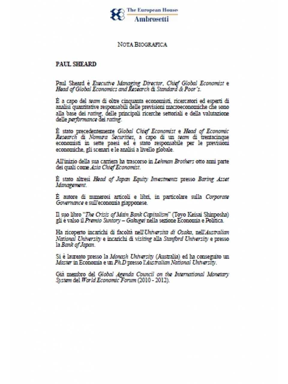 Nota biografica - Paul Sheard